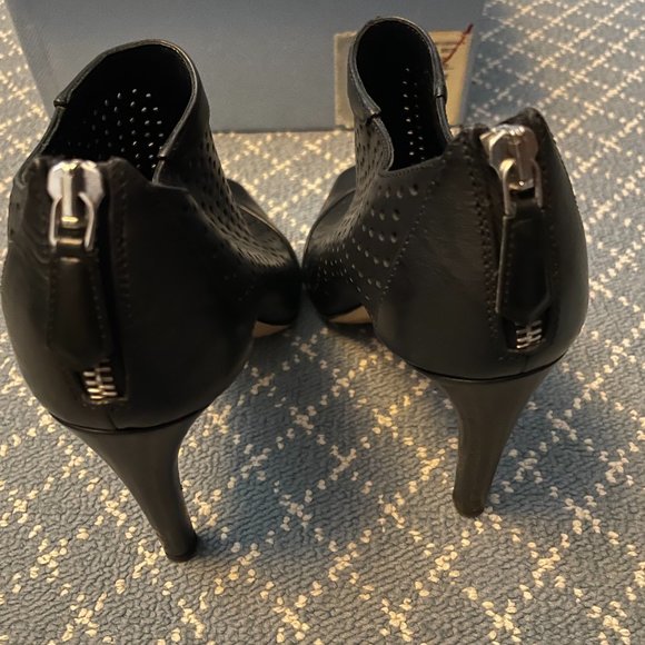 Prada Black Perforated Leather Open Toe Ankle Strap Heeled booties Size 8B - Picture 3 of 5